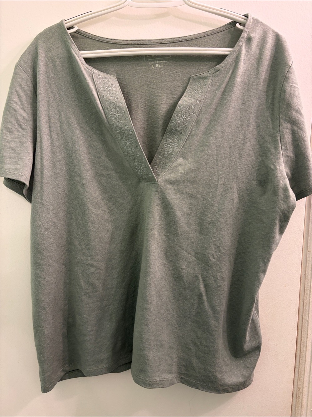 L L Bean - NWOT- Women's V-Neck Short Sleeve Top - Sage Green